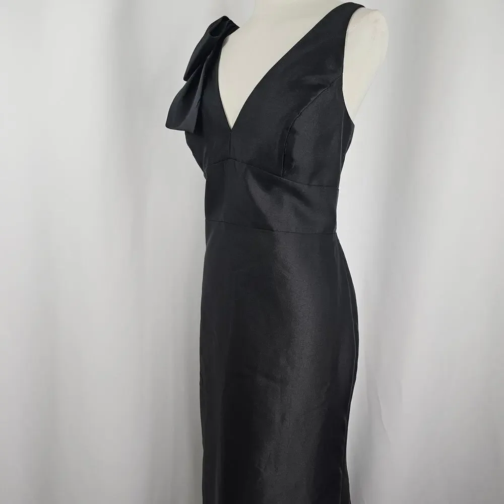 Alfred Sung Black Satin Shoulder Bow Trumpet Formal Dress Women's Size 16R NWT - Picture 4 of 16